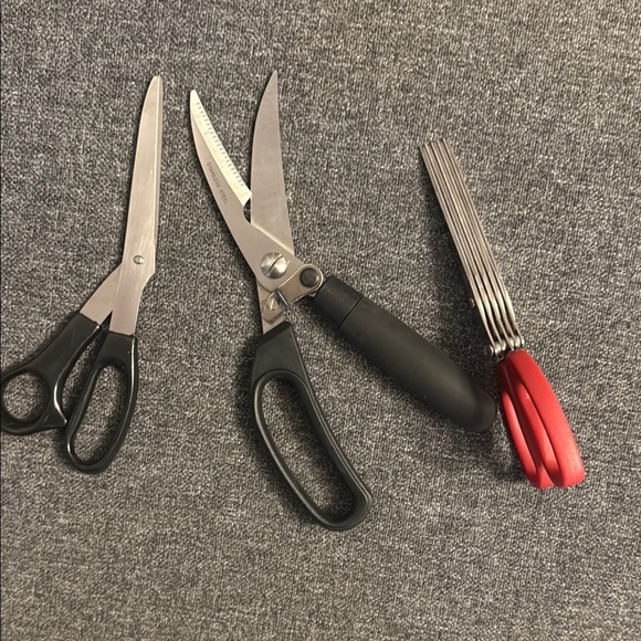 Set of Scissors and Shears with Red and Black Handles - Picture 1 of 1